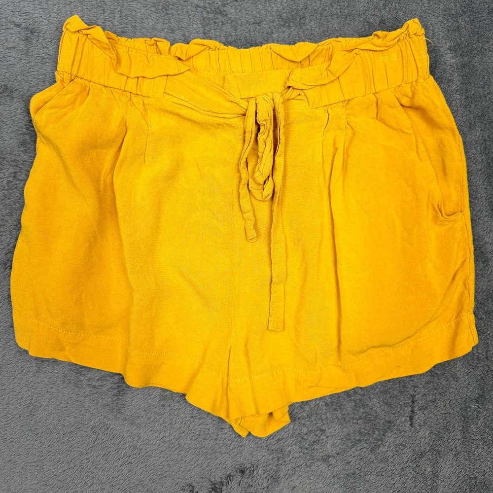 Ambiance Apparel Gold Yellow Tie Waist Ruffle Casual Shorts - Women's Small